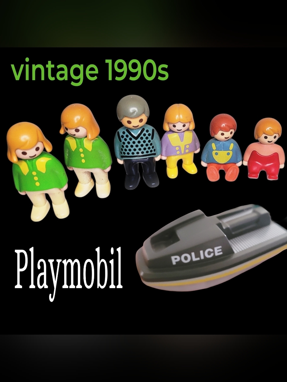 Playmobil Vintage 1990s 6 Family Figure Set with Police Jet Ski